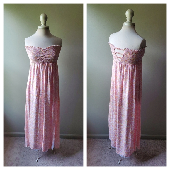 Plum Pretty Sugar Smocked Sleeveless Pink Maxi Dress - Picture 1 of 8